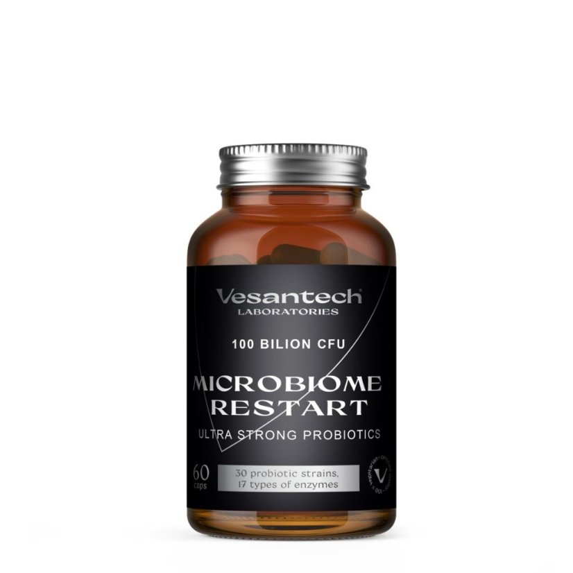 Vesantech Probiotika MICROBIOME RESTART, obnovení zdravé střevní flóry, 100 mld CFU, 60 vegan kapslí